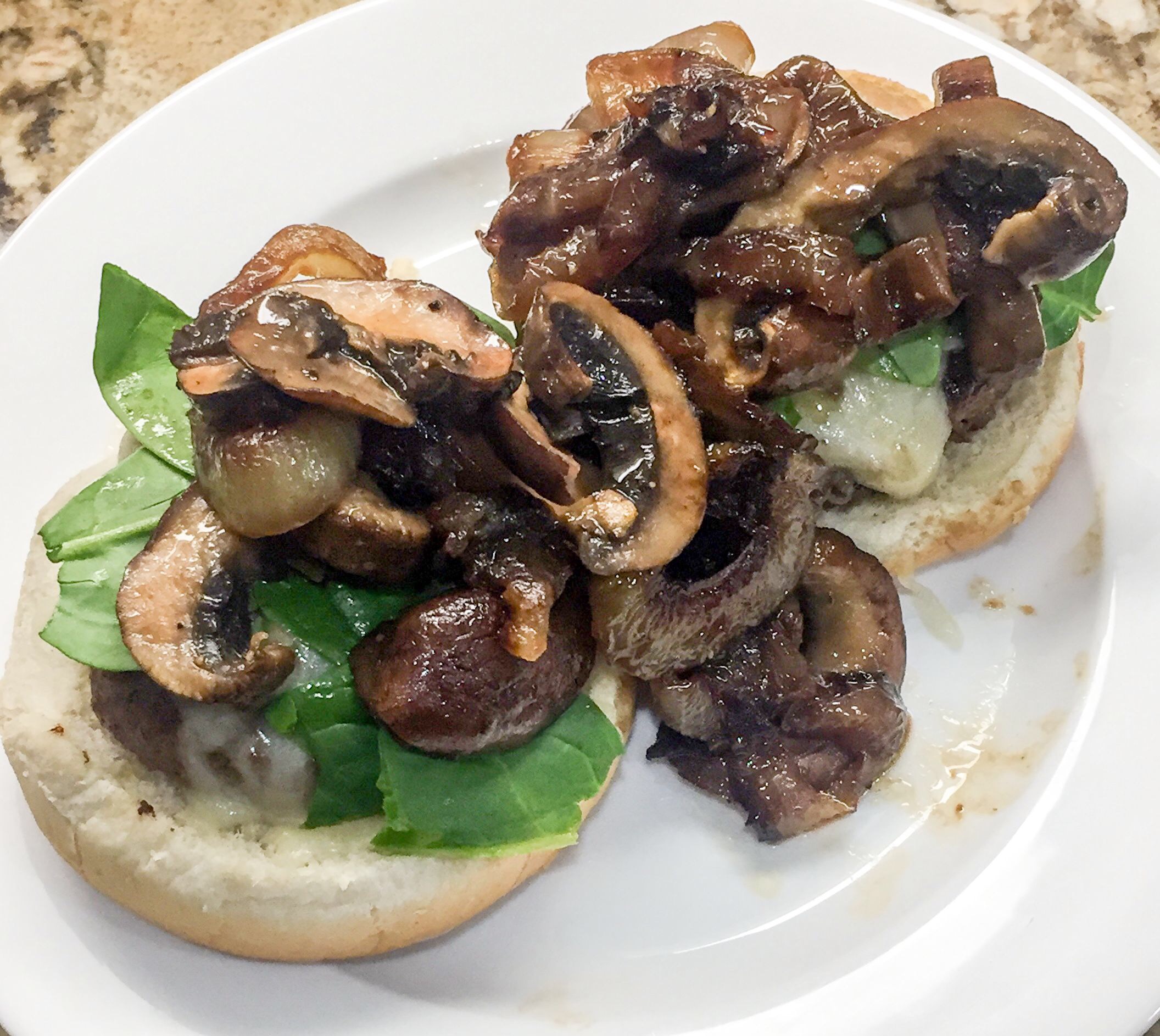 Open-Face Roquefort Burgers with Grilled Onions 